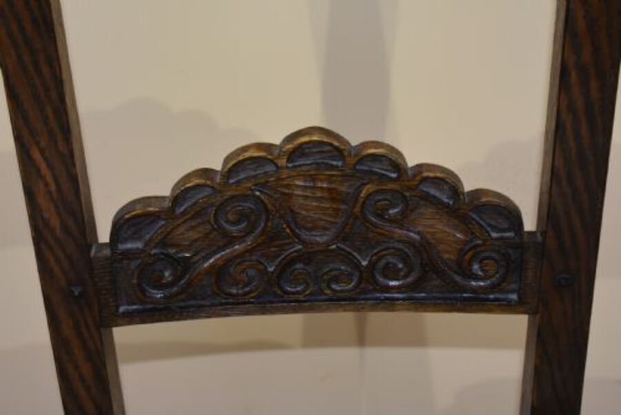 Antique Set of 12 Carved Oak Dining Chairs