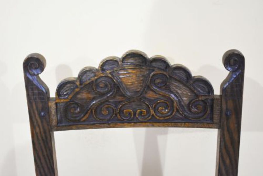 Antique Set of 12 Carved Oak Dining Chairs