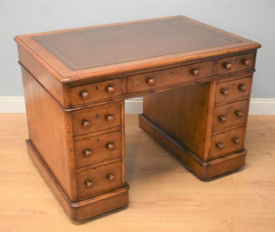 Antique Victorian Oak Pedestal Desk