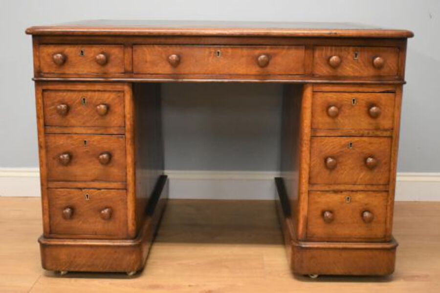 Antique Victorian Oak Pedestal Desk