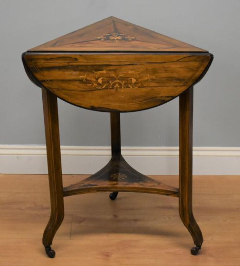 Antique Victorian Rosewood Inlaid drop leaf tripod table