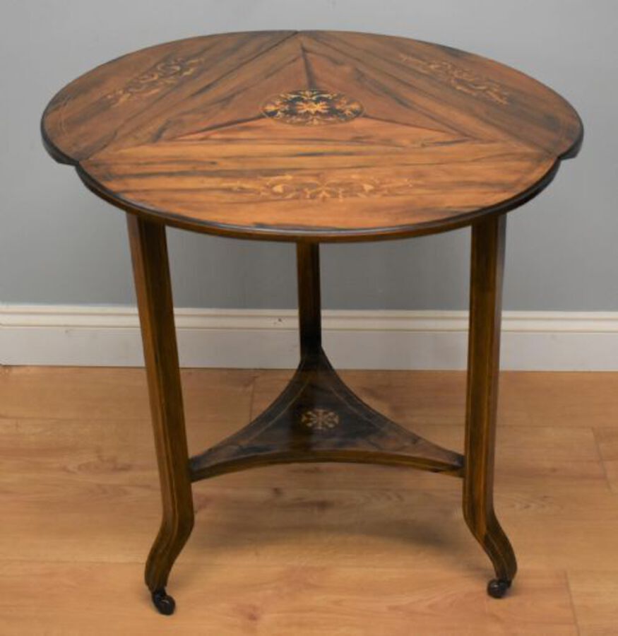 Antique Victorian Rosewood Inlaid drop leaf tripod table