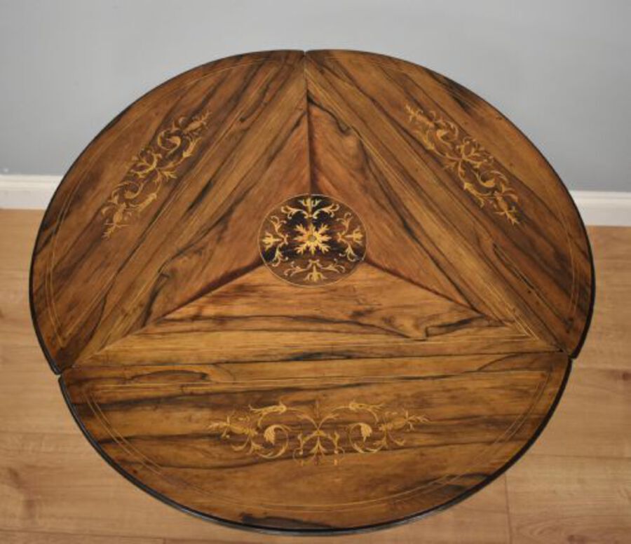 Antique Victorian Rosewood Inlaid drop leaf tripod table