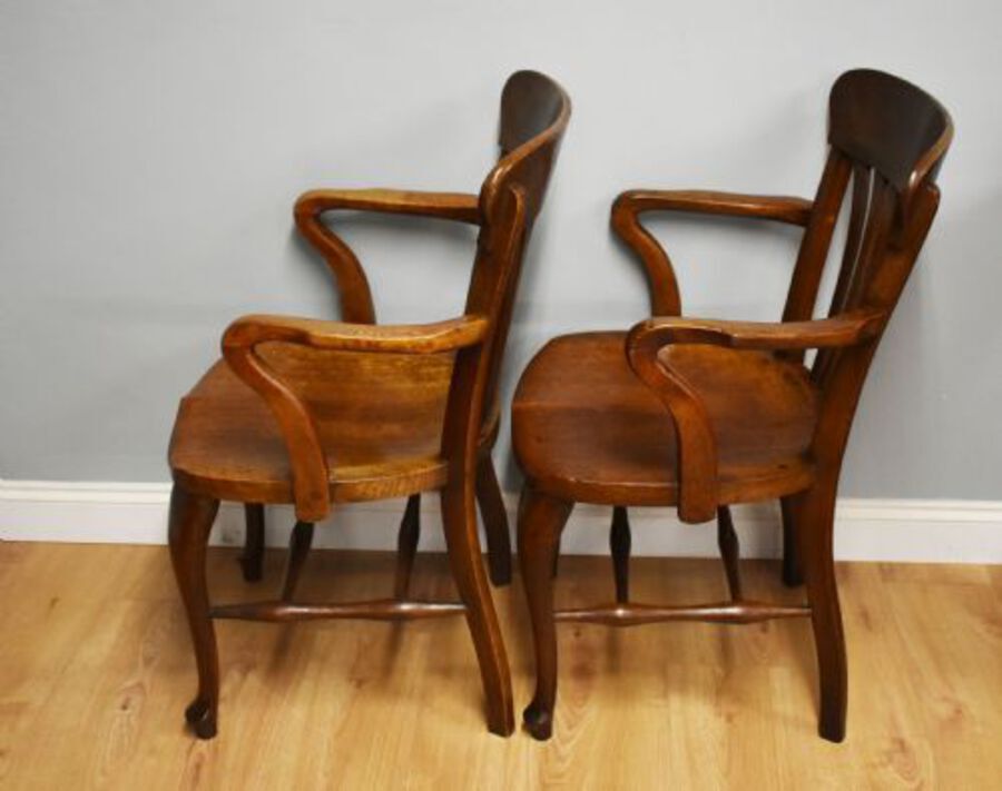 Antique Pair of Edwardian Solid Oak Desk Chairs by T. Oliver, Torquay