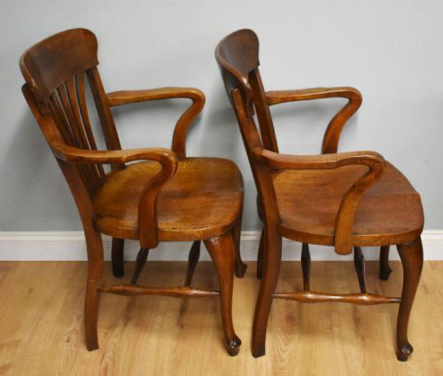 Antique Pair of Edwardian Solid Oak Desk Chairs by T. Oliver, Torquay