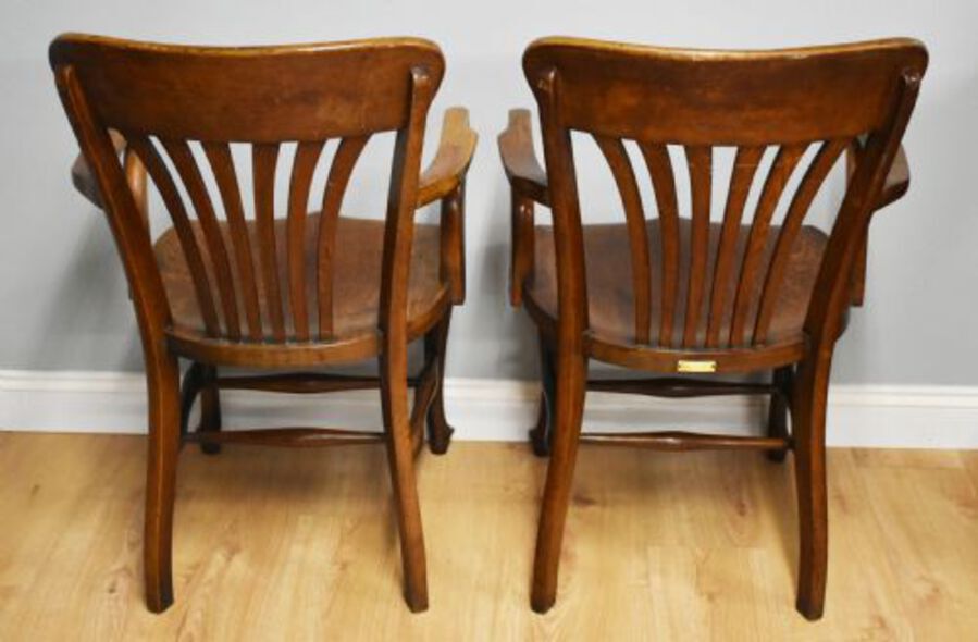 Antique Pair of Edwardian Solid Oak Desk Chairs by T. Oliver, Torquay