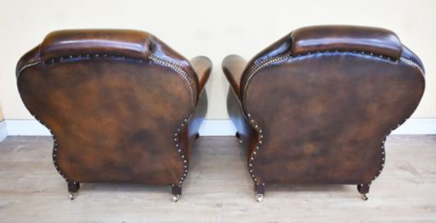 Antique Quality Pair Antique Leather Club Armchairs