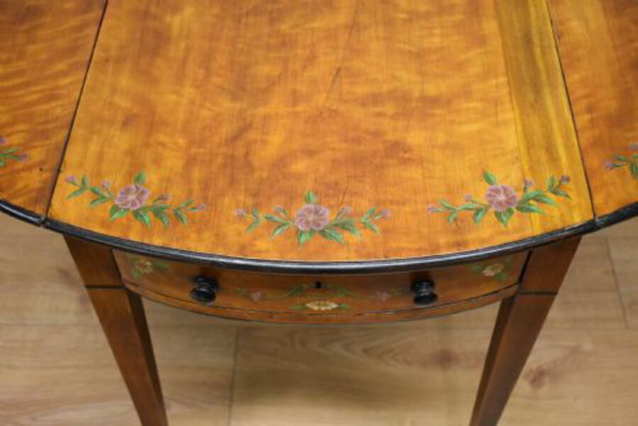 Antique 20th Century Edwardian Mahogany Hand Painted Satinwood Pembroke Table