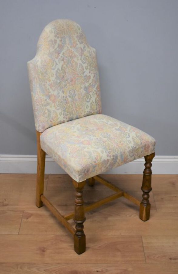 Antique Early 20th Century Set Six Oak Upholstered chairs