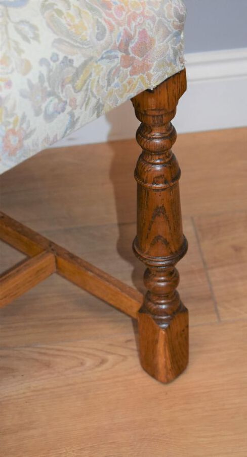 Antique Early 20th Century Set Six Oak Upholstered chairs