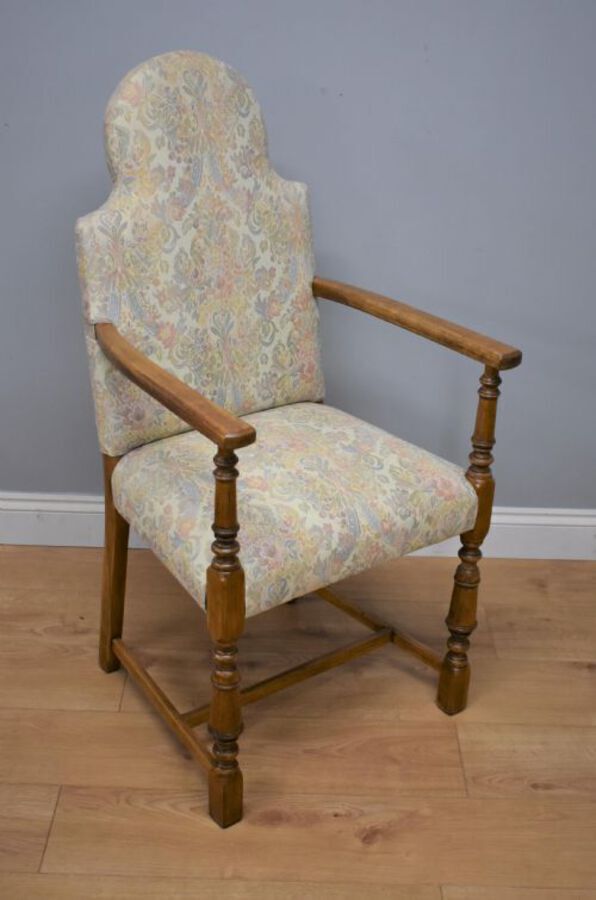 Antique Early 20th Century Set Six Oak Upholstered chairs