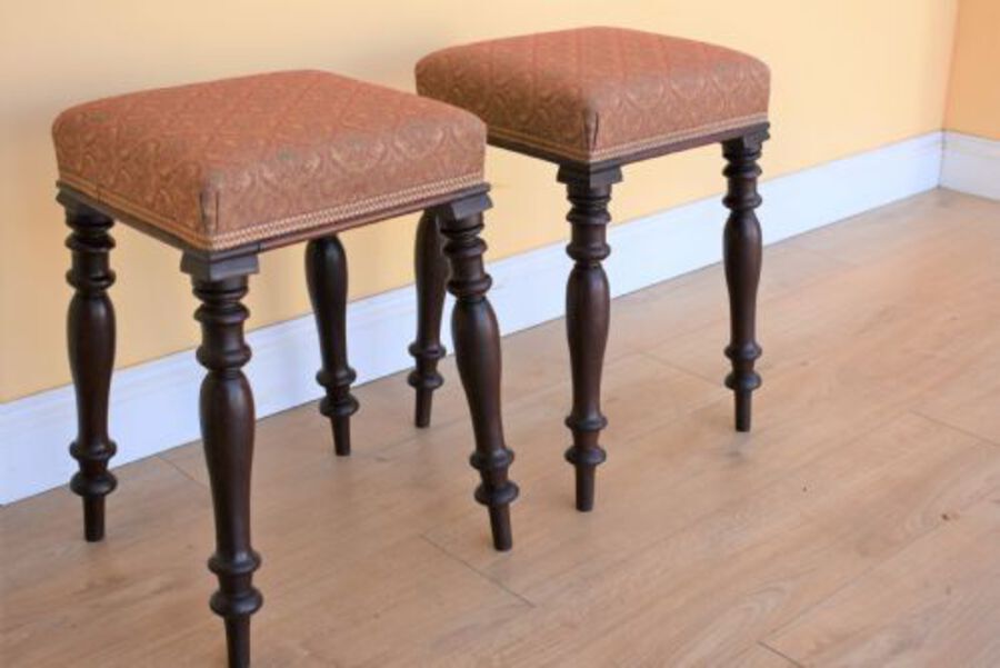 Antique Pair Victorian Mahogany Stools