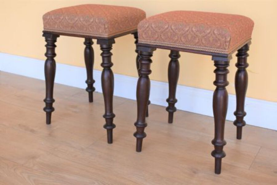 Antique Pair Victorian Mahogany Stools