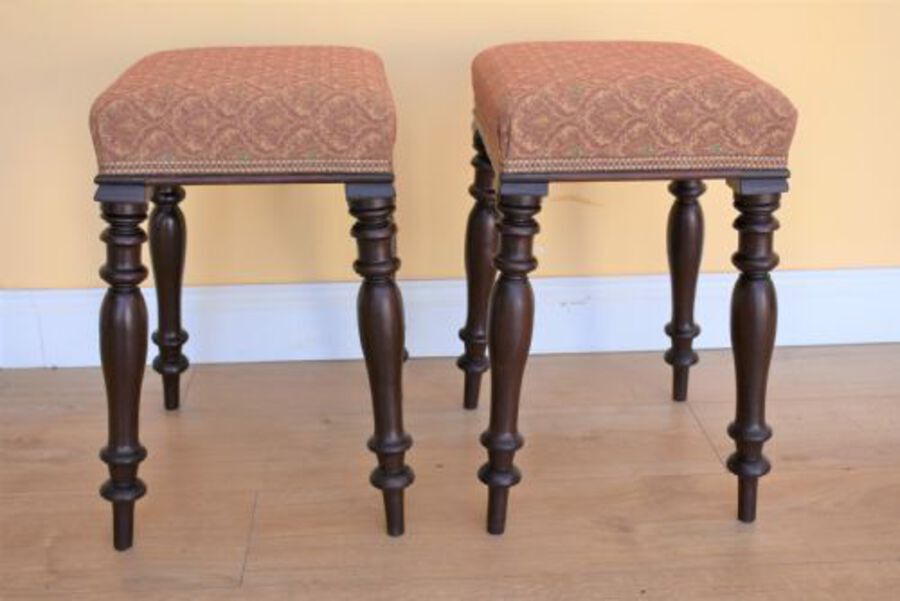 Antique Pair Victorian Mahogany Stools
