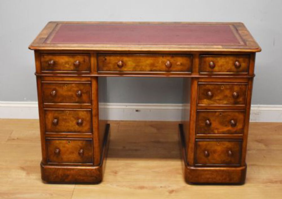 19th Century Victorian Burr Walnut Pedestal Desk