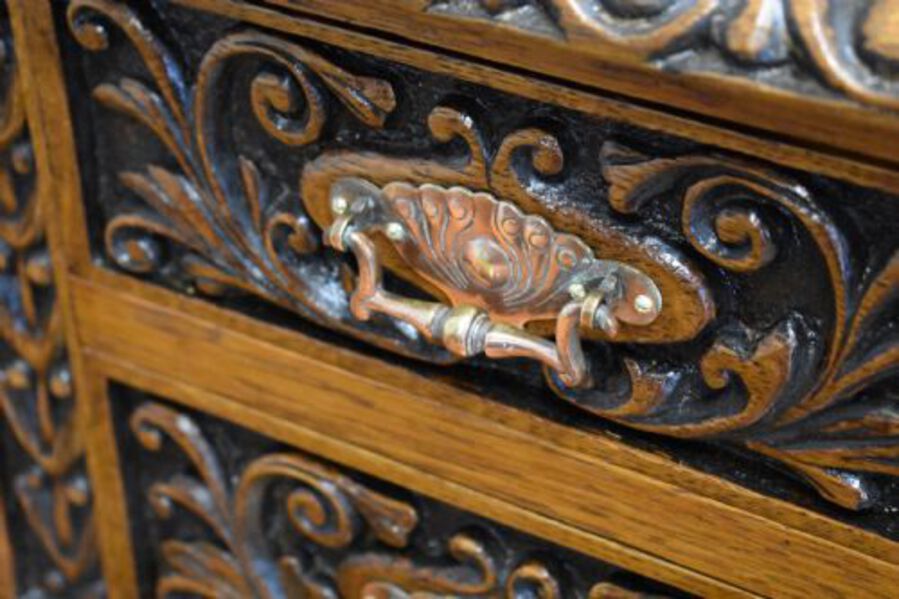 Antique 19th Century Victorian Carved Oak Pedestal Desk