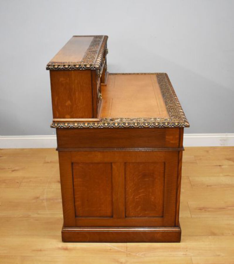 Antique 19th Century Victorian Carved Oak Pedestal Desk