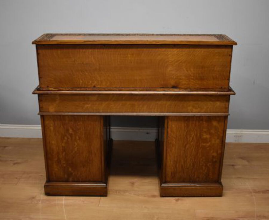 Antique 19th Century Victorian Carved Oak Pedestal Desk