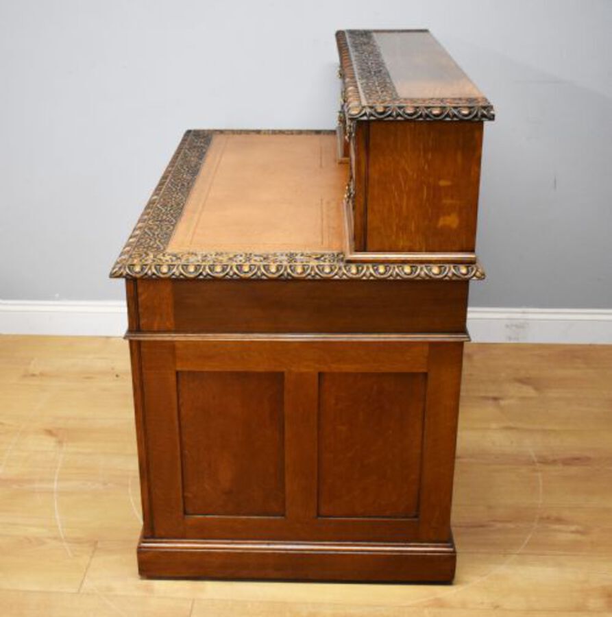 Antique 19th Century Victorian Carved Oak Pedestal Desk