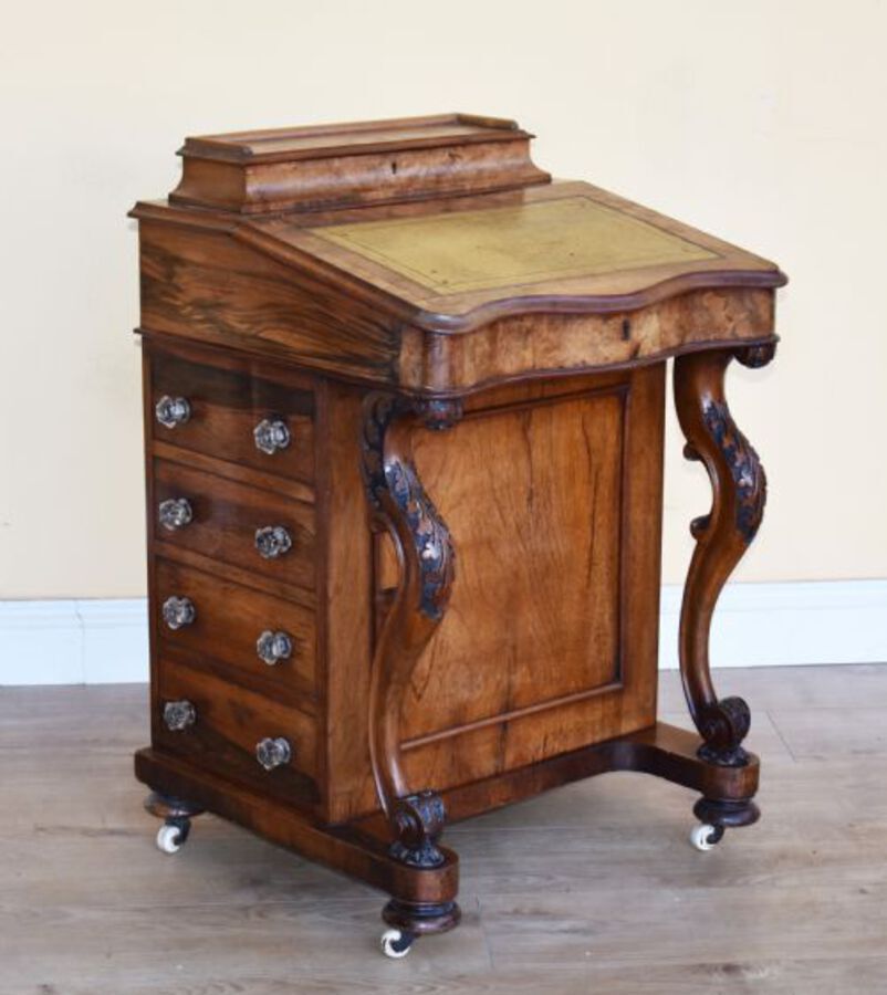 19th Century Victorian Burr Walnut Davenport