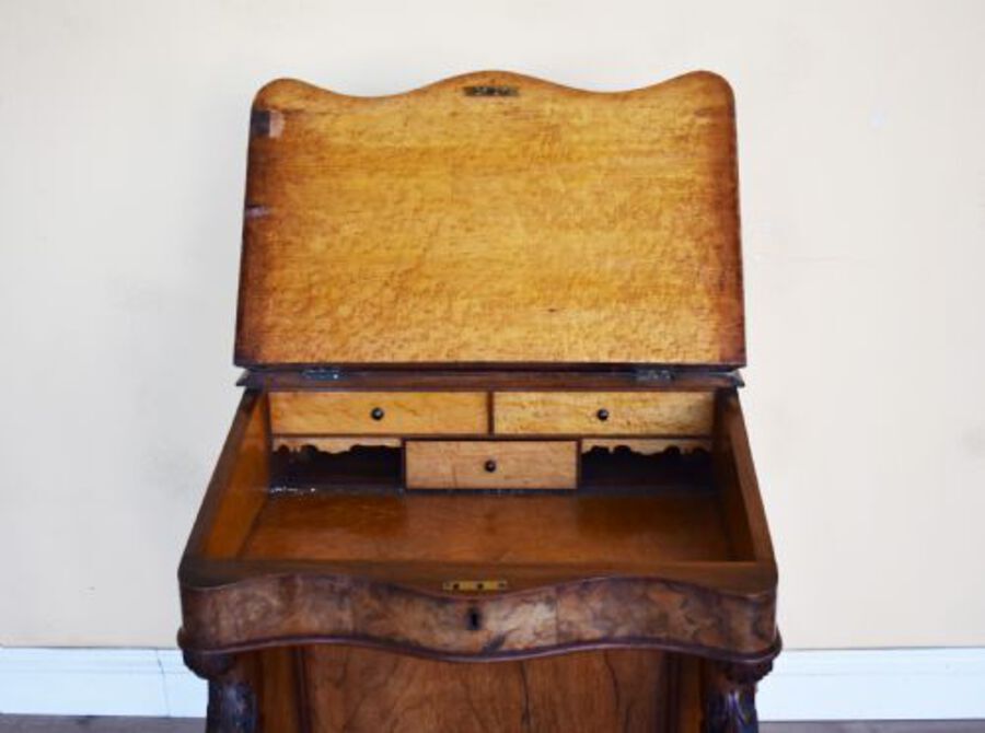 Antique 19th Century Victorian Burr Walnut Davenport