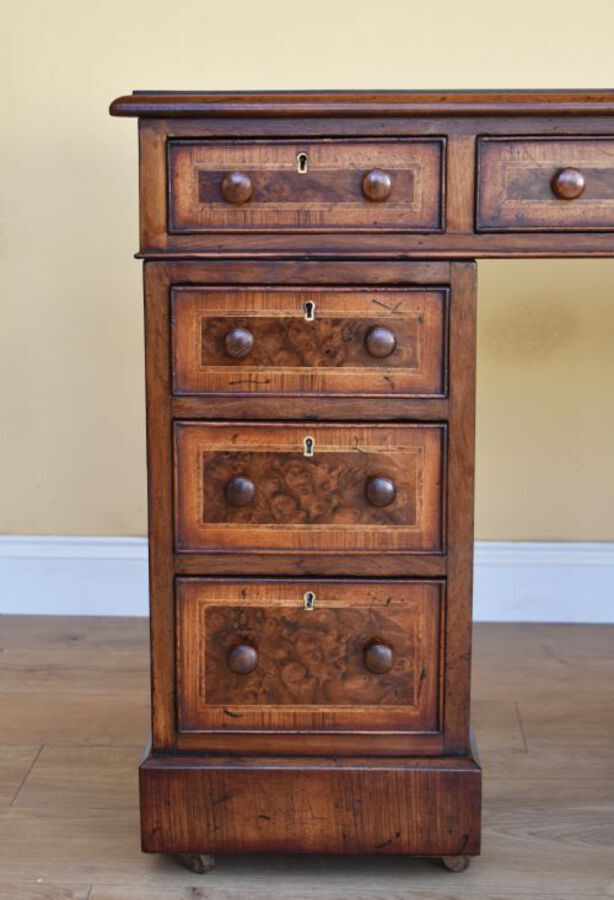 Antique 19th Century Victorian Burr Walnut Pedestal Desk 