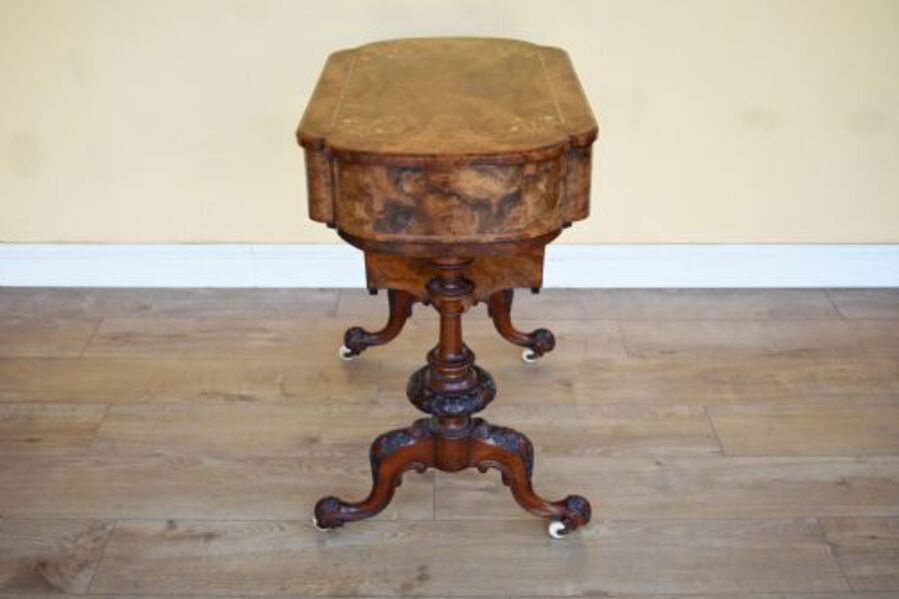 Antique 19th Century Victorian Burr Walnut Work Table / Writing Table