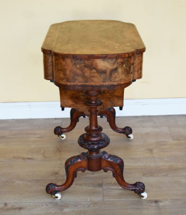 Antique 19th Century Victorian Burr Walnut Work Table / Writing Table