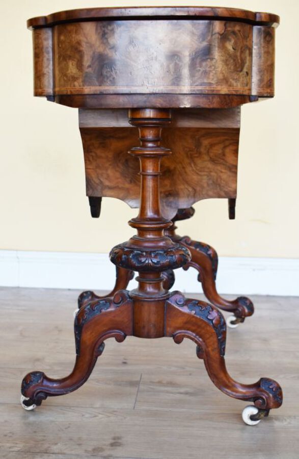 Antique 19th Century Victorian Burr Walnut Work Table / Writing Table