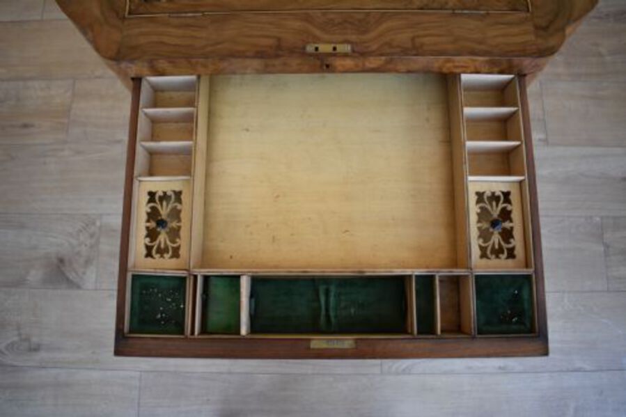 Antique 19th Century Victorian Burr Walnut Work Table / Writing Table