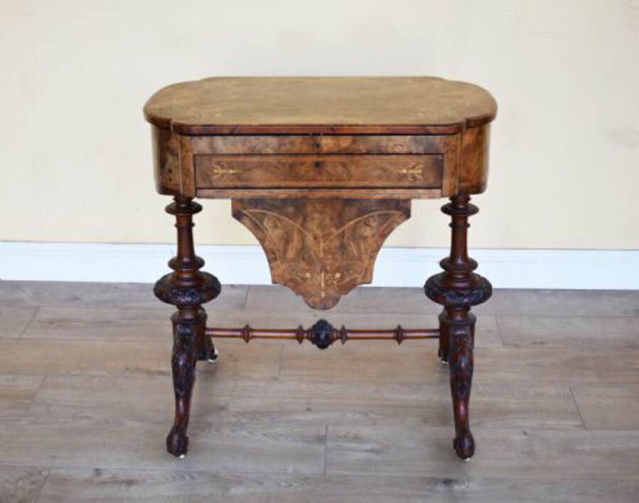 Antique 19th Century Victorian Burr Walnut Work Table / Writing Table