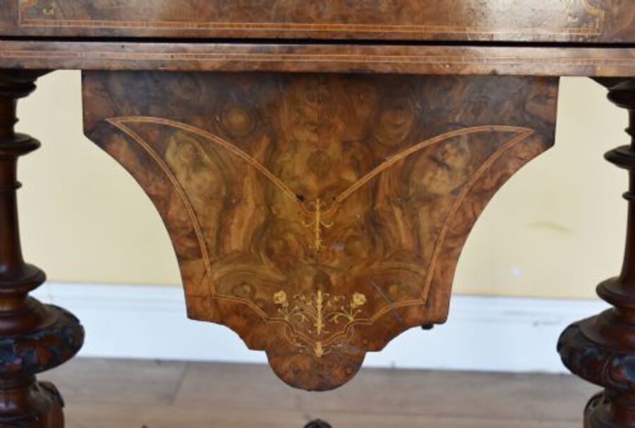 Antique 19th Century Victorian Burr Walnut Work Table / Writing Table