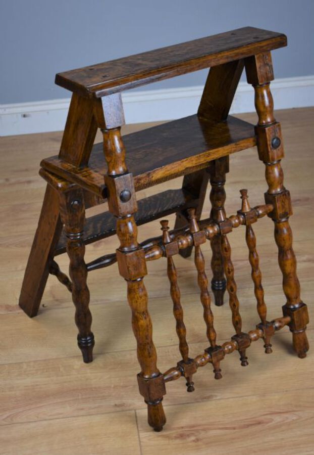 Antique 19th Century Oak Metamorphic Library Steps