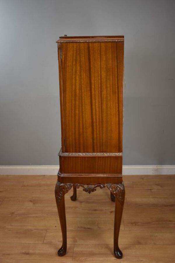 Antique 20th Century Queen Anne Style Burr Walnut Cocktail Cabinet