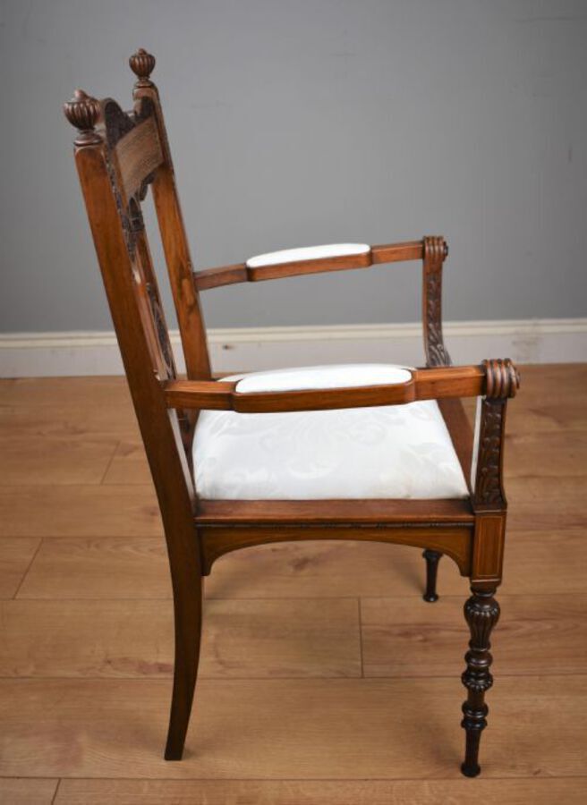 Antique Pair Victorian Inlaid Mahogany Chairs