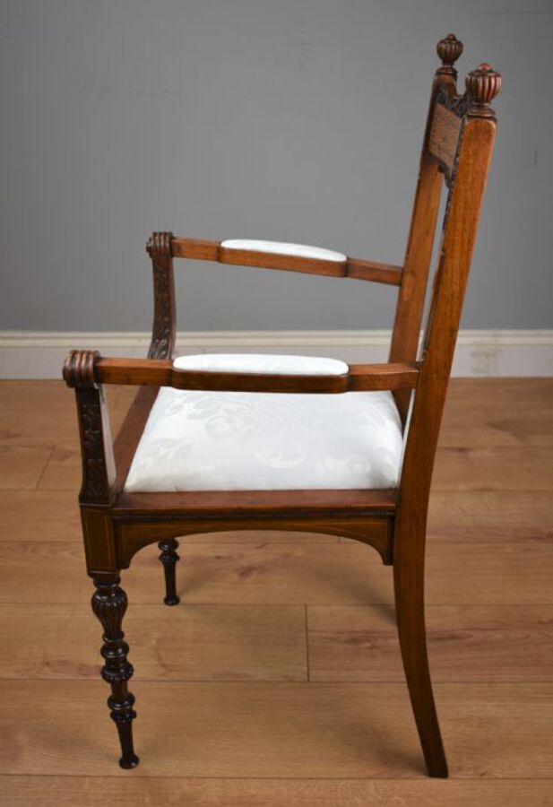 Antique Pair Victorian Inlaid Mahogany Chairs