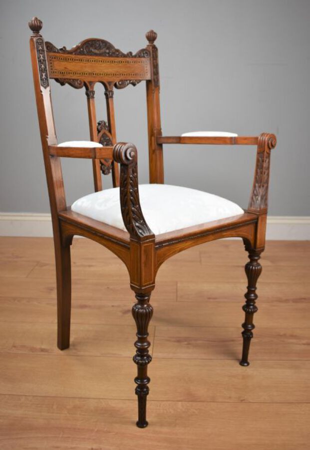 Antique Pair Victorian Inlaid Mahogany Chairs