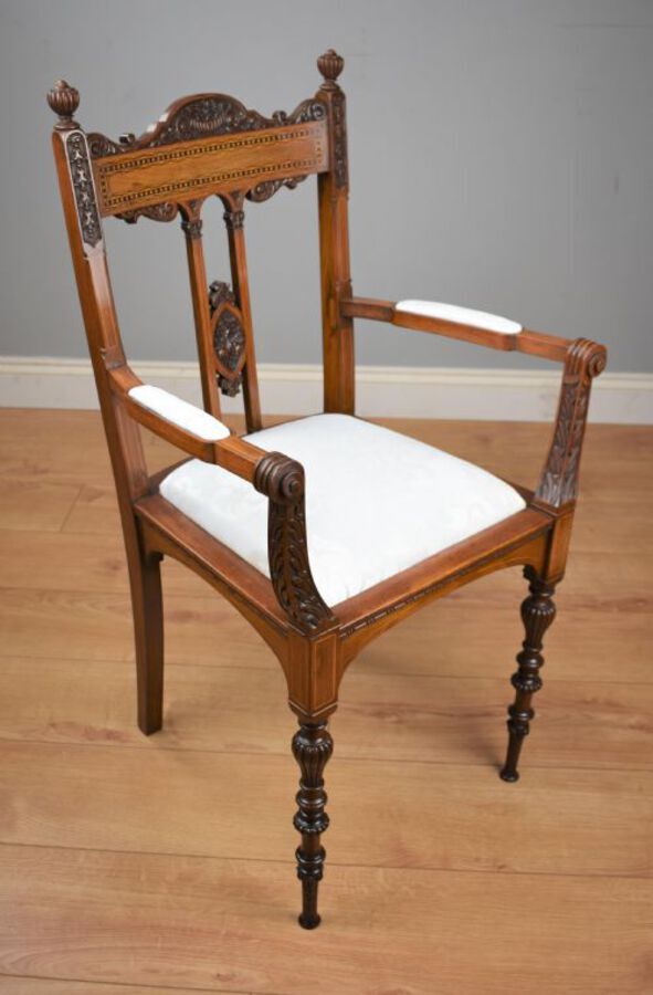 Antique Pair Victorian Inlaid Mahogany Chairs