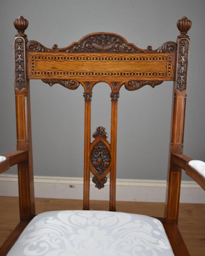 Antique Pair Victorian Inlaid Mahogany Chairs