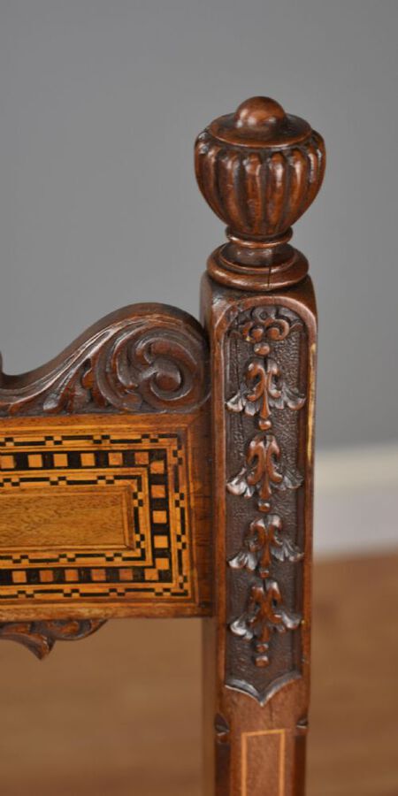 Antique Pair Victorian Inlaid Mahogany Chairs