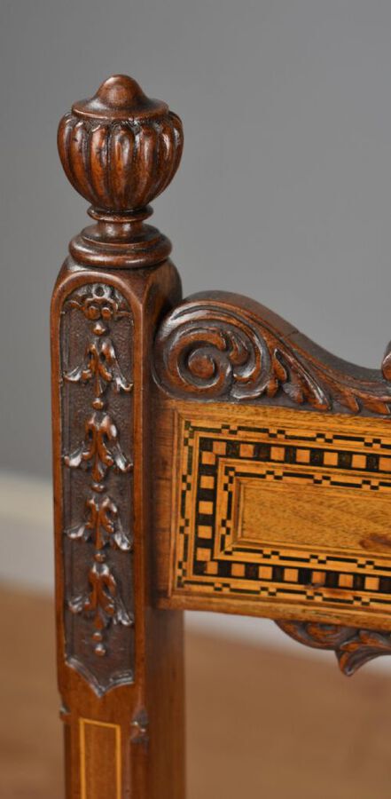 Antique Pair Victorian Inlaid Mahogany Chairs