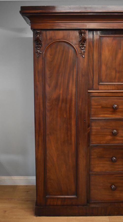 Antique 19th Century Victorian Mahogany Breakfront Triple Wardrobe