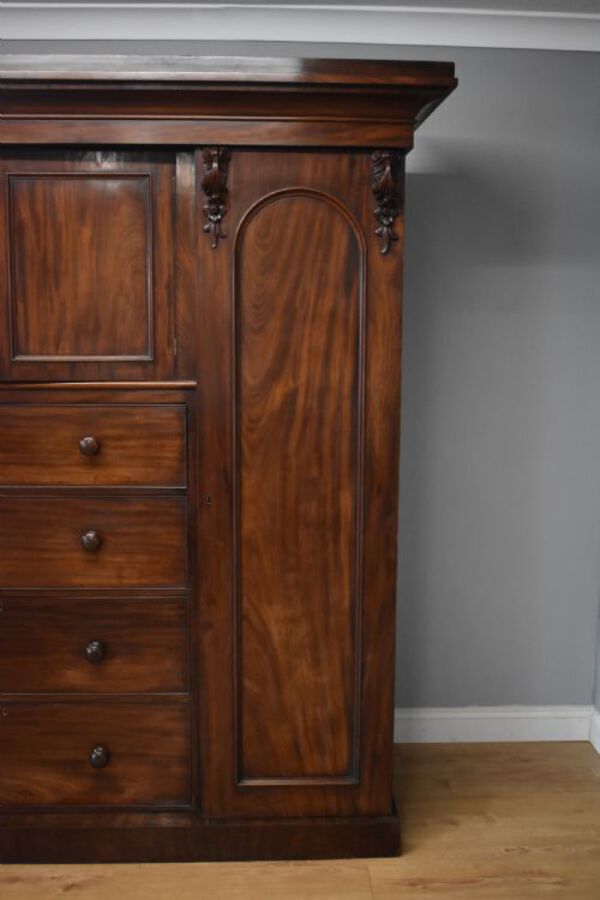 Antique 19th Century Victorian Mahogany Breakfront Triple Wardrobe