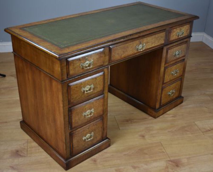 19th Century Victorian Burr Walnut Pedestal Desk 
