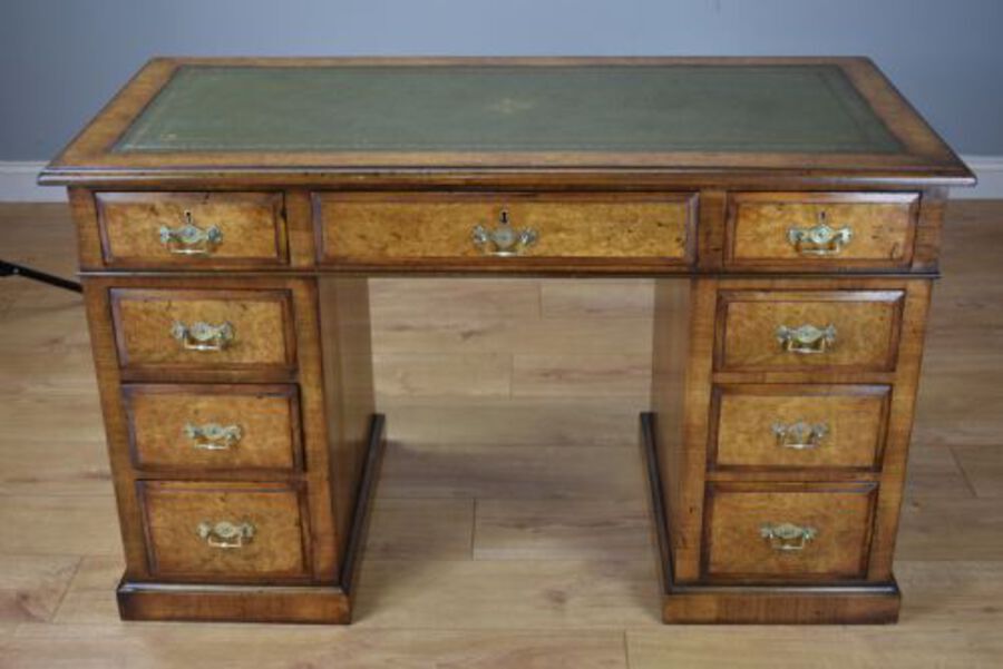 Antique 19th Century Victorian Burr Walnut Pedestal Desk 