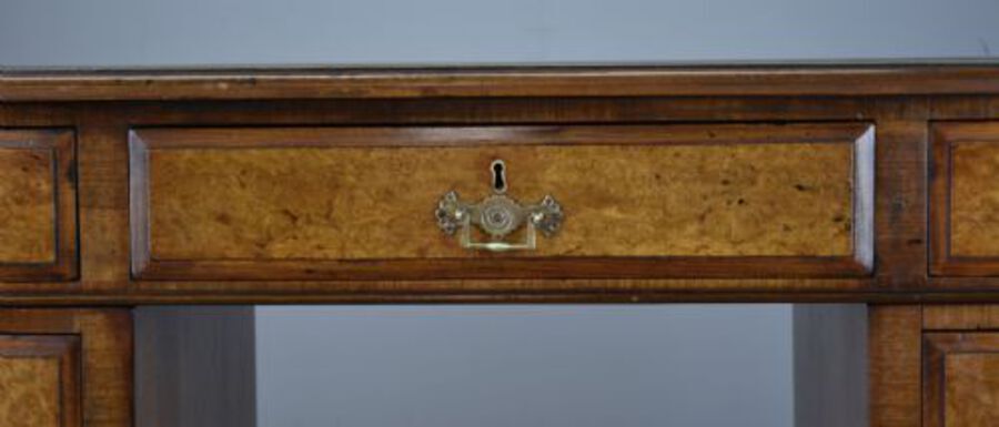 Antique 19th Century Victorian Burr Walnut Pedestal Desk 