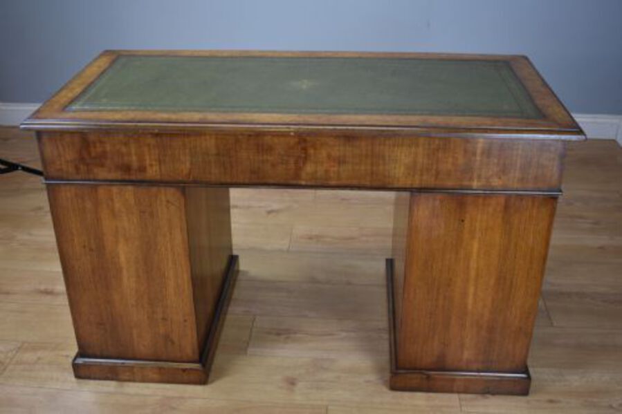 Antique 19th Century Victorian Burr Walnut Pedestal Desk 