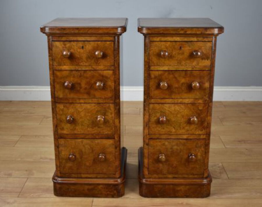 Antique Pair of Victorian Burr Walnut Bedside Chests