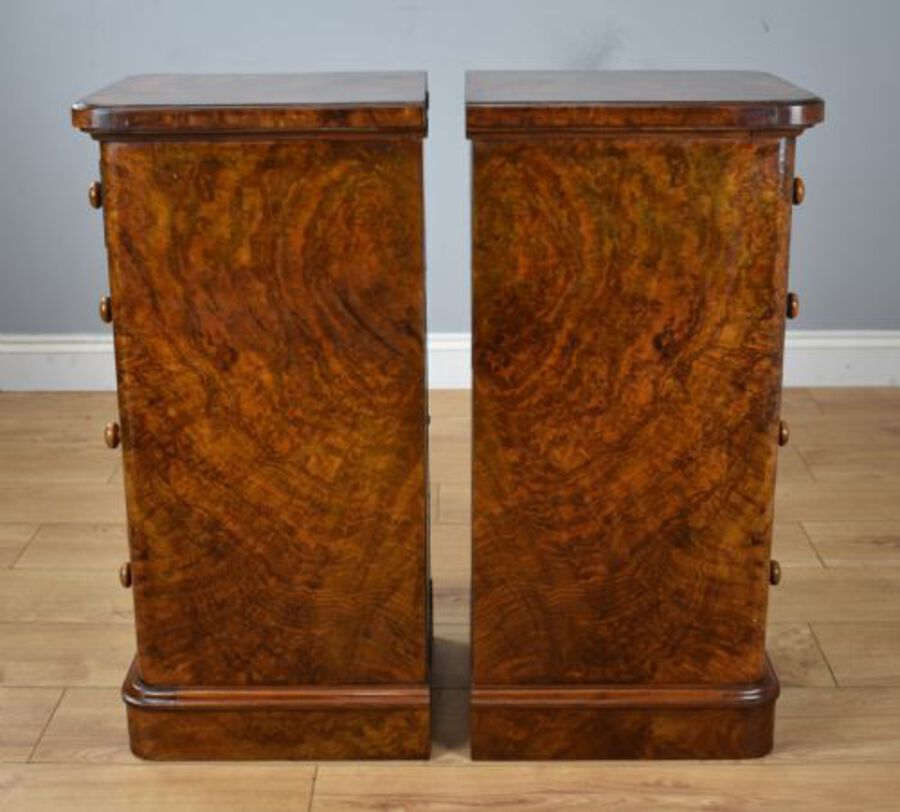 Antique Pair of Victorian Burr Walnut Bedside Chests