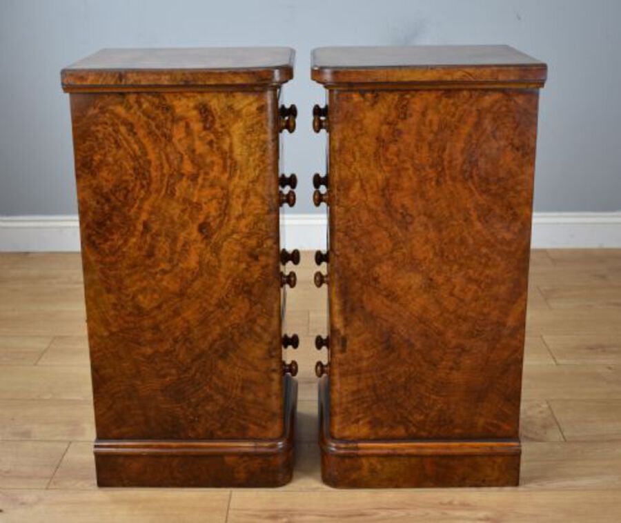 Antique Pair of Victorian Burr Walnut Bedside Chests
